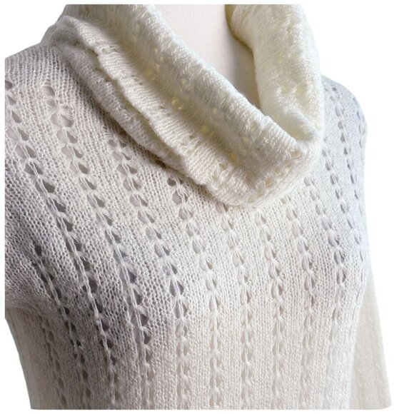 Cuesta Blanca Open Knit Turtleneck Sweater Off White Cream Ivory Women's 40IT Sm - Picture 4 of 7